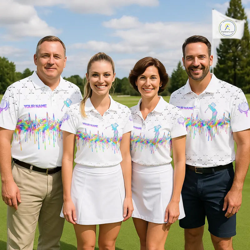 Holographic Rainbow Golf Heartbeat Golf Polo Shirt Fot Men Custom White Golf Clubs Team Shirt NYN4442