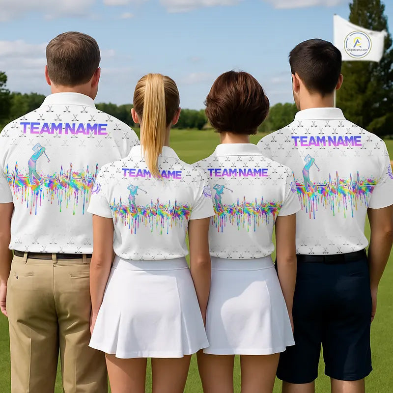 Holographic Rainbow Golf Heartbeat Golf Polo Shirt Fot Men Custom White Golf Clubs Team Shirt NYN4442