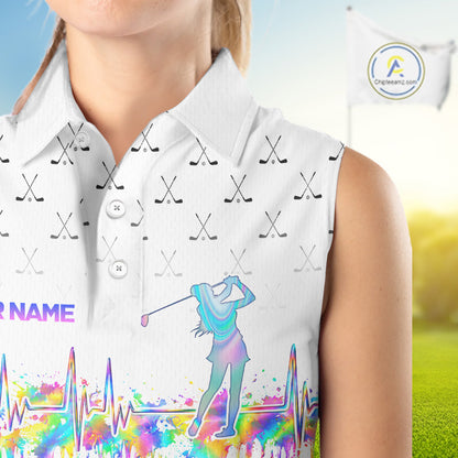 Holographic Rainbow Golf Heartbeat Golf Sleeveless Polo Shirt Fot Women Custom White Golf Clubs Team Shirt NYN4442