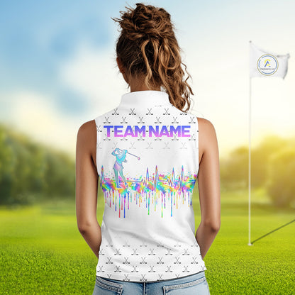 Holographic Rainbow Golf Heartbeat Golf Sleeveless Polo Shirt Fot Women Custom White Golf Clubs Team Shirt NYN4442