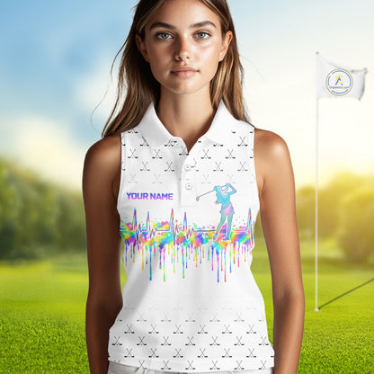 Holographic Rainbow Golf Heartbeat Golf Sleeveless Polo Shirt Fot Women Custom White Golf Clubs Team Shirt NYN4442
