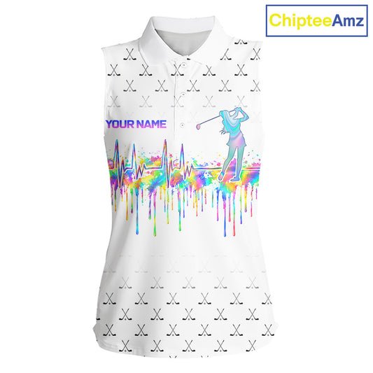 Holographic Rainbow Golf Heartbeat Golf Sleeveless Polo Shirt Fot Women Custom White Golf Clubs Team Shirt NYN4442