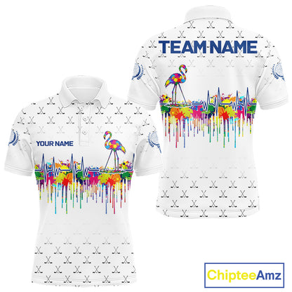 Watercolor Golf Heartbeat Flamingo Golf Polo Shirt For Men Custom White Golf Clubs Team Shirt NYN4443