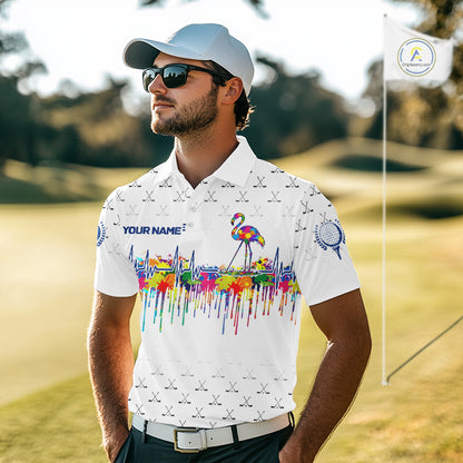 Watercolor Golf Heartbeat Flamingo Golf Polo Shirt For Men Custom White Golf Clubs Team Shirt NYN4443