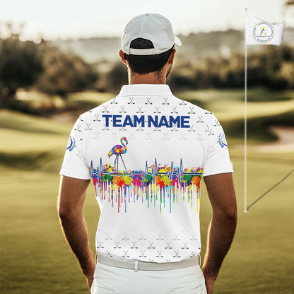 Watercolor Golf Heartbeat Flamingo Golf Polo Shirt For Men Custom White Golf Clubs Team Shirt NYN4443