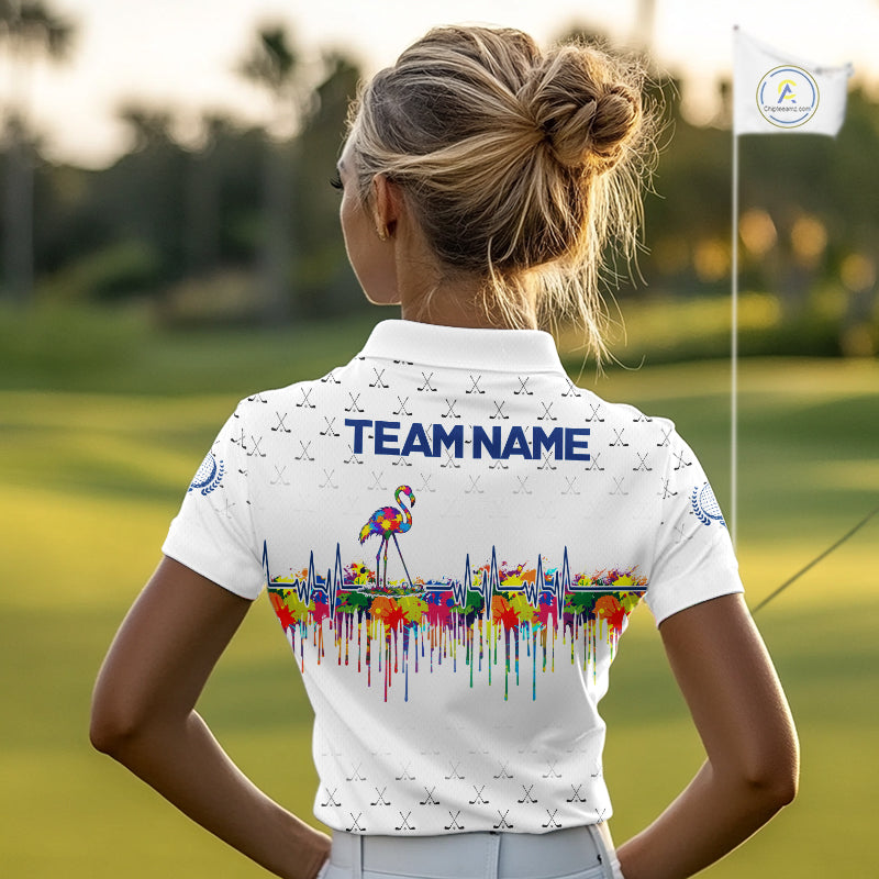 Watercolor Golf Heartbeat Flamingo Golf Polo Shirt For Women Custom White Golf Clubs Team Shirt NYN4443