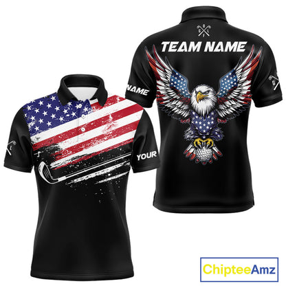 American Flag Eagle Mens Golf Polo Shirts Custom Patriotic Team Golf Shirts, Golfer Gifts | Back NYN4444