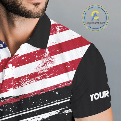 American Flag Eagle Mens Golf Polo Shirts Custom Patriotic Team Golf Shirts, Golfer Gifts | Back NYN4444