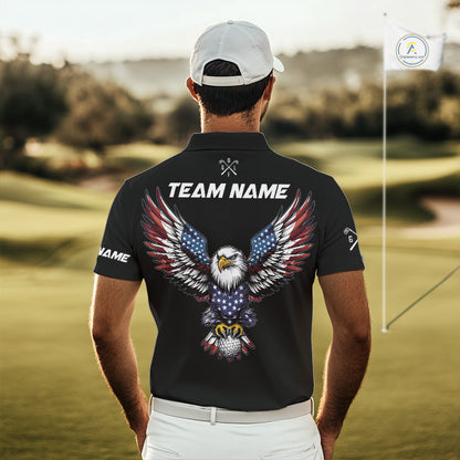 American Flag Eagle Mens Golf Polo Shirts Custom Patriotic Team Golf Shirts, Golfer Gifts | Back NYN4444