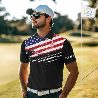 American Flag Eagle Mens Golf Polo Shirts Custom Patriotic Team Golf Shirts, Golfer Gifts | Back NYN4444