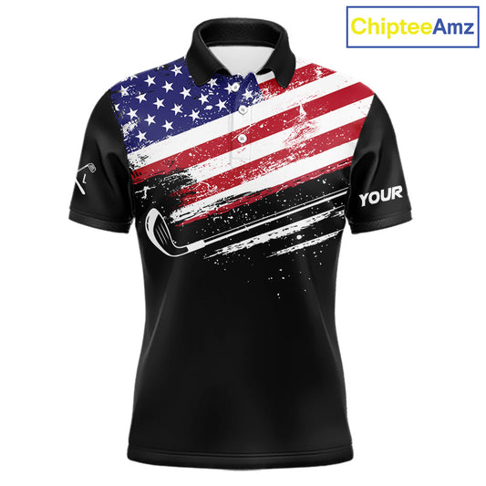 American Flag Eagle Mens Golf Polo Shirts Custom Patriotic Team Golf Shirts, Golfer Gifts | Back NYN4444