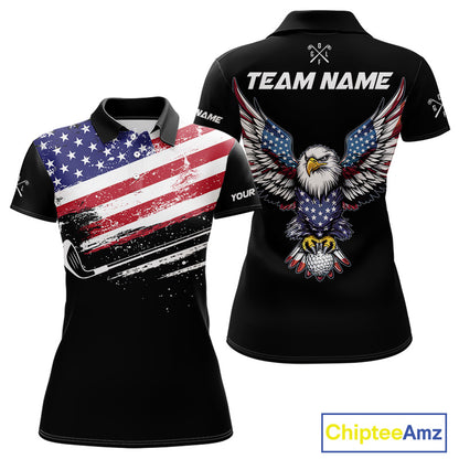 American Flag Eagle Women Golf Polo Shirts Custom Patriotic Team Golf Shirts, Golfer Gifts | Back NYN4444