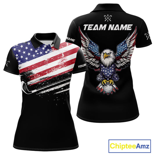 American Flag Eagle Women Golf Polo Shirts Custom Patriotic Team Golf Shirts, Golfer Gifts | Back NYN4444