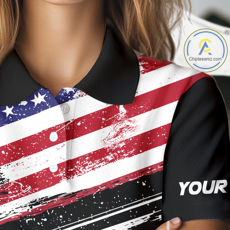 American Flag Eagle Women Golf Polo Shirts Custom Patriotic Team Golf Shirts, Golfer Gifts | Back NYN4444