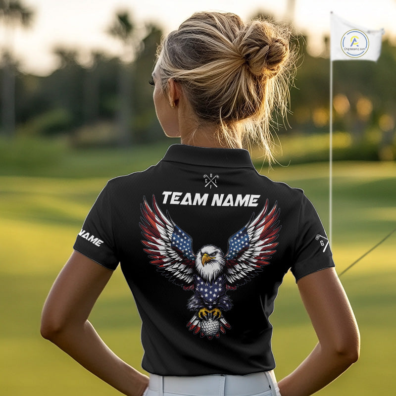 American Flag Eagle Women Golf Polo Shirts Custom Patriotic Team Golf Shirts, Golfer Gifts | Back NYN4444