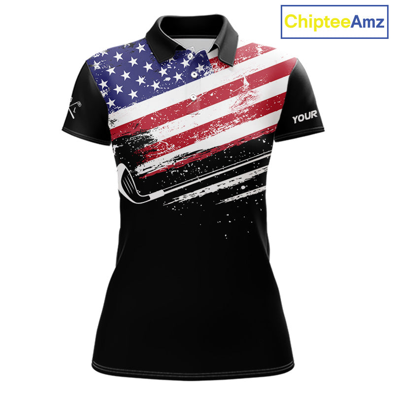 American Flag Eagle Women Golf Polo Shirts Custom Patriotic Team Golf Shirts, Golfer Gifts | Back NYN4444