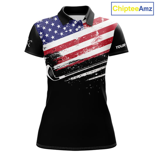 American Flag Eagle Women Golf Polo Shirts Custom Patriotic Team Golf Shirts, Golfer Gifts | Back NYN4444