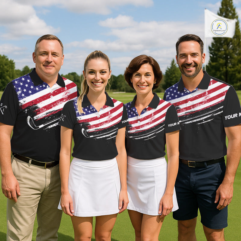 American Flag Eagle Mens Golf Polo Shirts Custom Patriotic Team Golf Shirts, Golfer Gifts | Back NYN4444