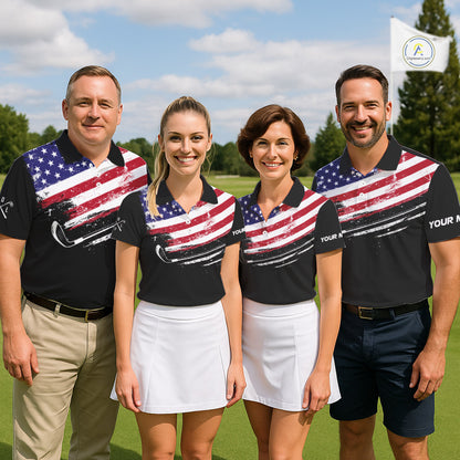 American Flag Eagle Mens Golf Polo Shirts Custom Patriotic Team Golf Shirts, Golfer Gifts | Back NYN4444