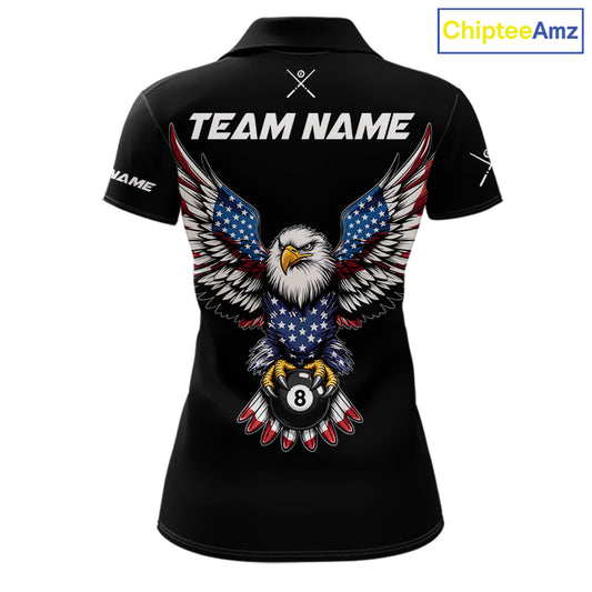 Custom Grunge Billiard American Flag Shirt For Women Patriotic Eagle 8 Ball Cue Shirt Pool Team Jersey NYN4445