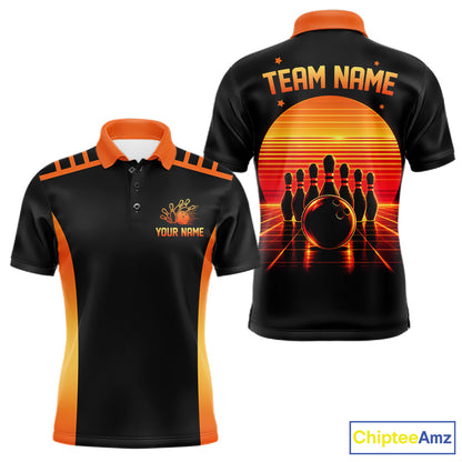 Personalized Sunset Bowling Polo 1/4-Zip For Men Custom Retro Orange Bowling Tournament Team Shirt NYN4831