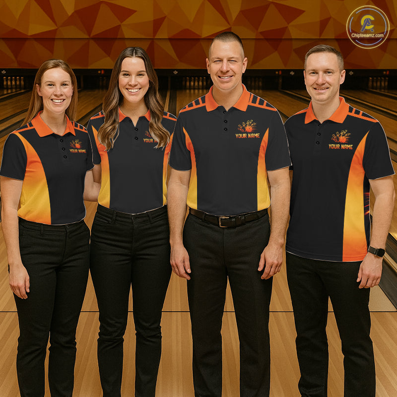Personalized Sunset Bowling Polo 1/4-Zip For Men Custom Retro Orange Bowling Tournament Team Shirt NYN4831