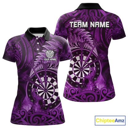 Personalized Fern Leaves Purple Fire Tribal Dart Polo Shirts For Women Dart Team Jerseys NYN2191