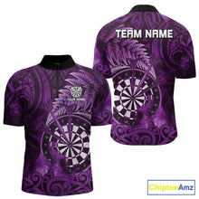 Load image into Gallery viewer, Personalized Fern Leaves Purple Fire Tribal Dart Quarter-Zip Shirts For Men Dart Team Jerseys NYN2191