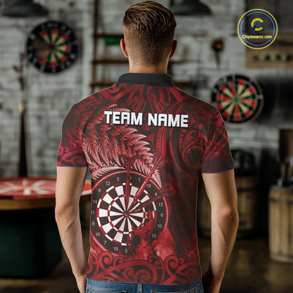 Personalized Fern Leaves Red Fire Tribal Dart Polo Shirts For Men Dart Team Jerseys NYN2192