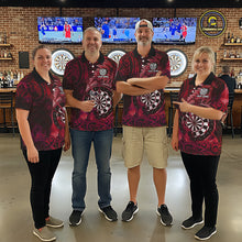 Load image into Gallery viewer, Personalized Fern Leaves Red Fire Tribal Dart Polo Shirts For Women Dart Team Jerseys NYN2192