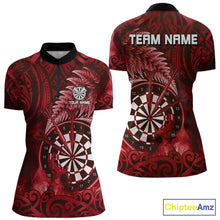 Load image into Gallery viewer, Personalized Fern Leaves Red Fire Tribal Dart Quarter-Zip Shirts For Women Dart Team Jerseys NYN2192