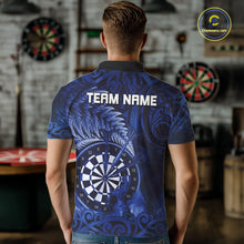 Load image into Gallery viewer, Personalized Fern Leaves Blue Fire Tribal Dart Polo Shirts For Men Dart Team Jerseys NYN2193