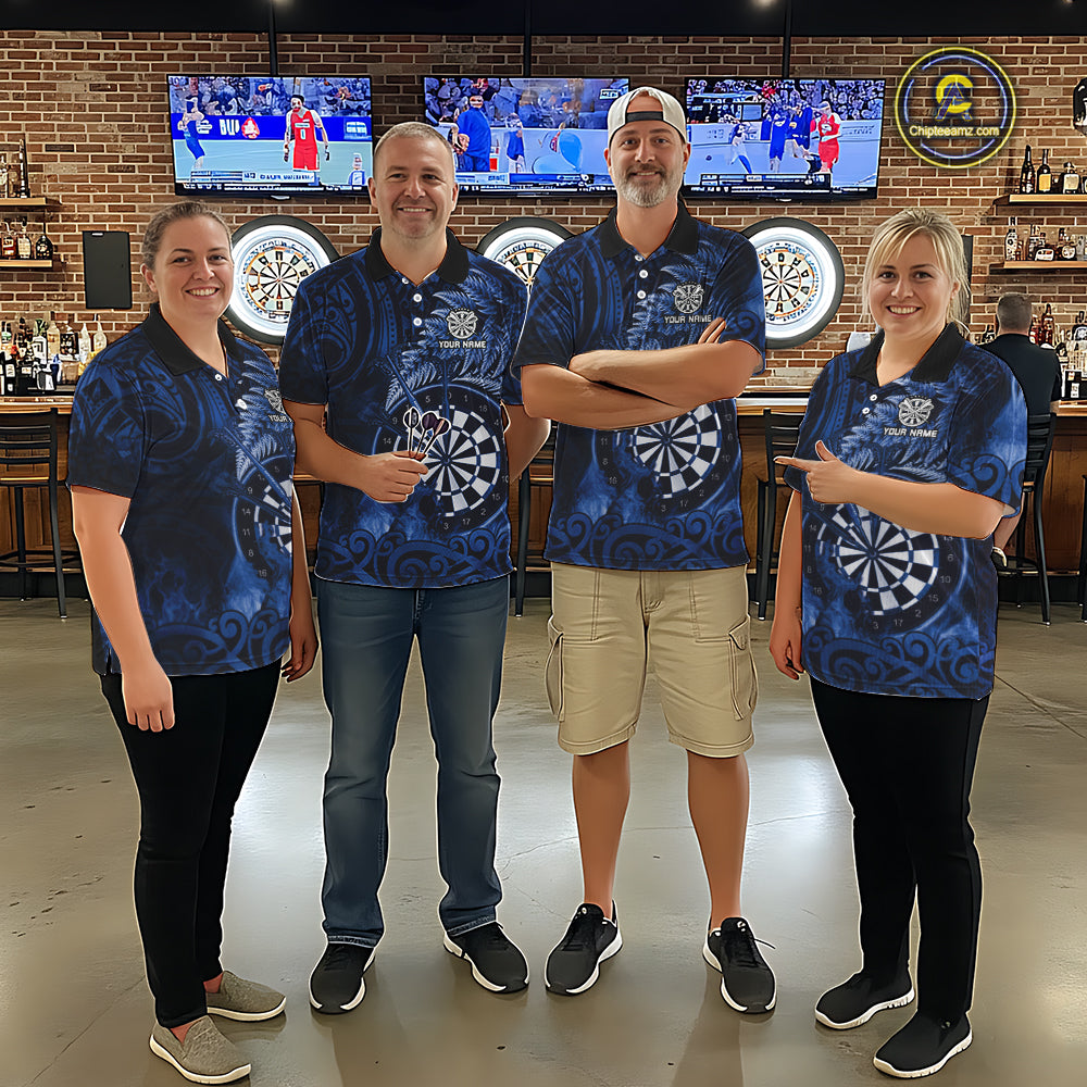 Personalized Fern Leaves Blue Fire Tribal Dart Quarter-Zip Shirts For Women Dart Team Jerseys NYN2193