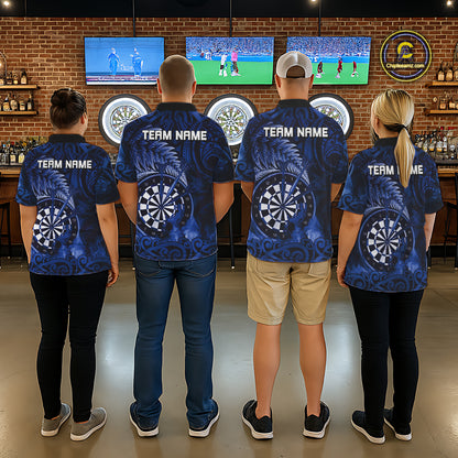 Personalized Fern Leaves Blue Fire Tribal Dart Quarter-Zip Shirts For Women Dart Team Jerseys NYN2193