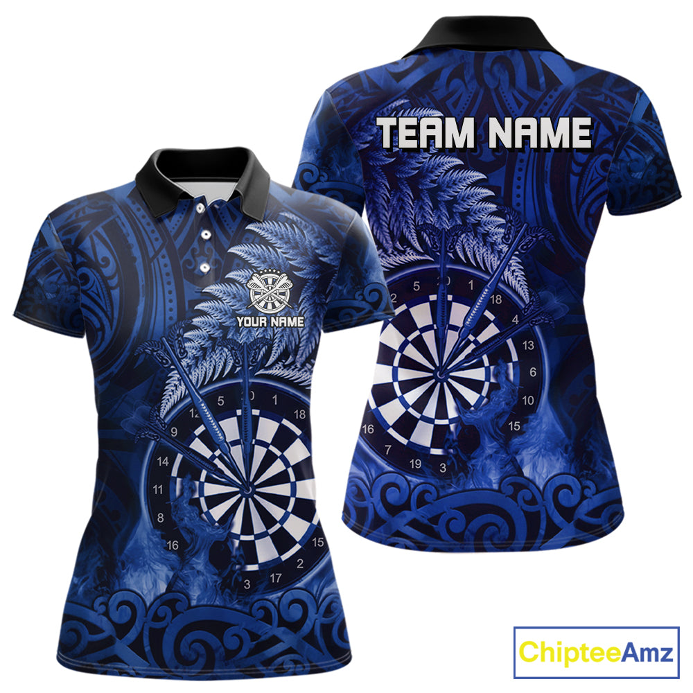 Personalized Fern Leaves Blue Fire Tribal Dart Polo Shirts For Women Dart Team Jerseys NYN2193