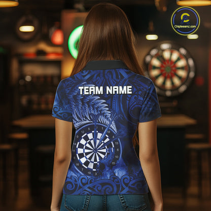 Personalized Fern Leaves Blue Fire Tribal Dart Polo Shirts For Women Dart Team Jerseys NYN2193