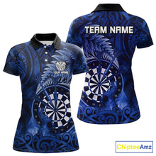 Load image into Gallery viewer, Personalized Fern Leaves Blue Fire Tribal Dart Polo Shirts For Women Dart Team Jerseys NYN2193