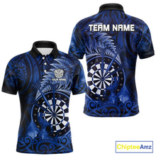 Load image into Gallery viewer, Personalized Fern Leaves Blue Fire Tribal Dart Polo Shirts For Men Dart Team Jerseys NYN2193