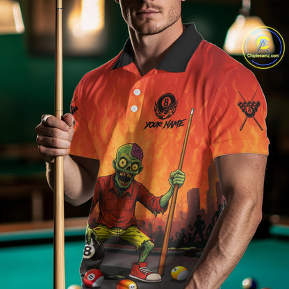 Skeleton Play 8 Ball Pool Men's Billiard Polo & 1/4 Zip Team Shirt Custom Funny Billiard Attire NYN2480