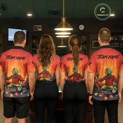 Skeleton Play 8 Ball Pool Men's Billiard Polo & 1/4 Zip Team Shirt Custom Funny Billiard Attire NYN2480