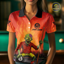 Load image into Gallery viewer, Skeleton Play 8 Ball Pool Women's Billiard Polo &amp; 1/4 Zip Team Shirt Custom Funny Billiard Attire NYN2480
