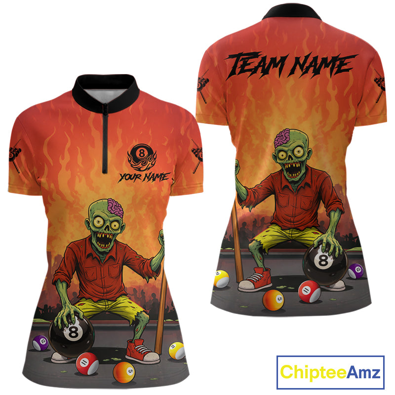 Skeleton Play 8 Ball Pool Women's Billiard Polo & 1/4 Zip Team Shirt Custom Funny Billiard Attire NYN2480