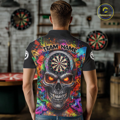 Colorful Smoke Cracked Skull Dartboard Dart Polo Shirts For Men Custom Splatter Dart Team Shirts NYN2682