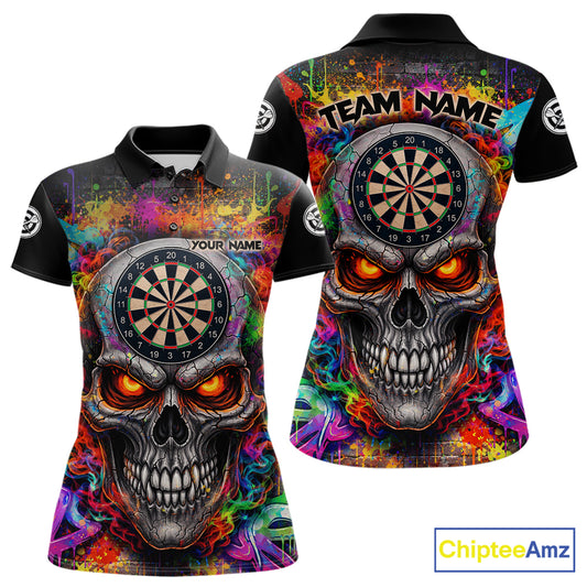 Colorful Smoke Cracked Skull Dartboard Dart Polo Shirts For Women Custom Splatter Dart Team Shirts NYN2682