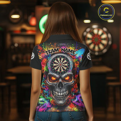 Colorful Smoke Cracked Skull Dartboard Dart Polo Shirts For Women Custom Splatter Dart Team Shirts NYN2682