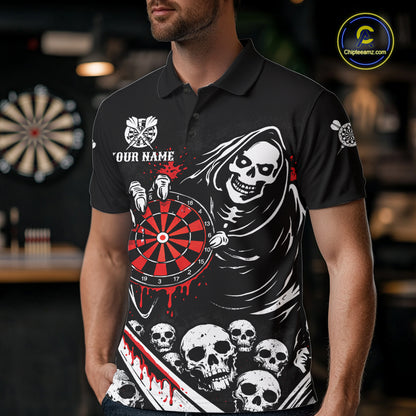 Red Dripping Grim Reaper Dartboard Skull Dart Polo Shirts For Men Custom Name For Dart Players NYN2684