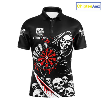 Red Dripping Grim Reaper Dartboard Skull Dart Polo Shirts For Men Custom Name For Dart Players NYN2684