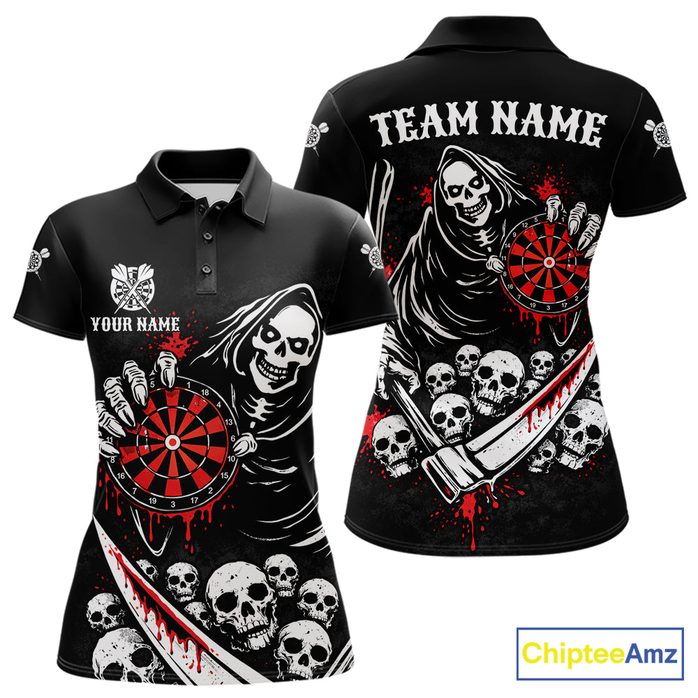 Red Dripping Grim Reaper Dartboard Skull Dart Polo Shirts For Women Custom Name For Dart Players NYN2684