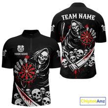 Load image into Gallery viewer, Red Dripping Grim Reaper Dartboard Skull Dart 1/4-Zip Shirts For Men Custom Name For Dart Players NYN2684