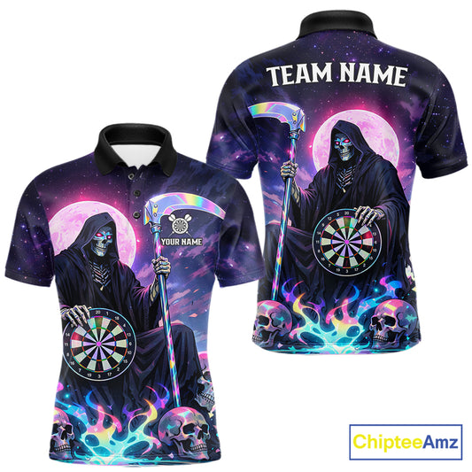 Galaxy Holographic Grim Reaper Dartboard Skull Dart Polo Shirts For Men Custom Name For Dart Players NYN2686